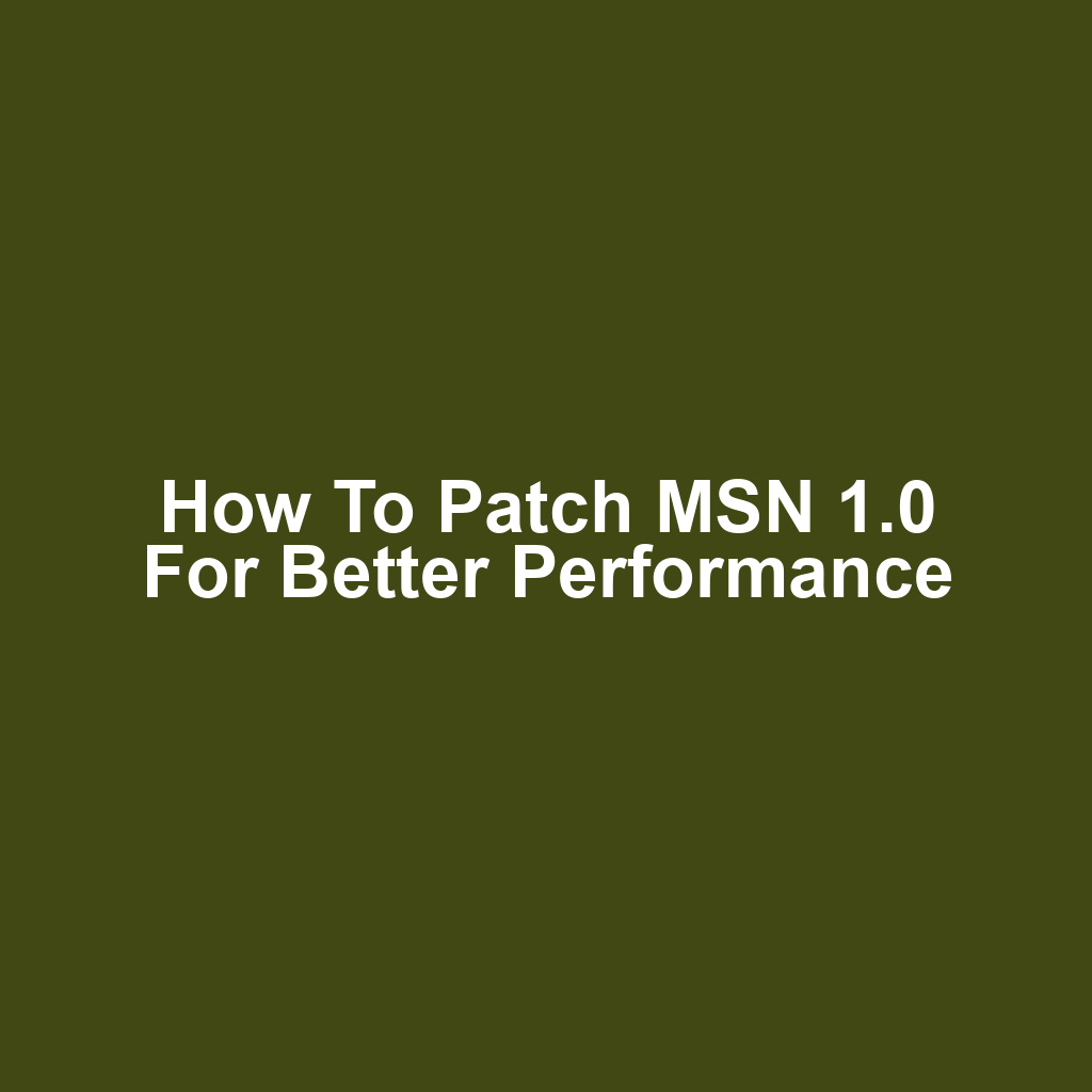 How to Patch MSN 1.0 for Better Performance
