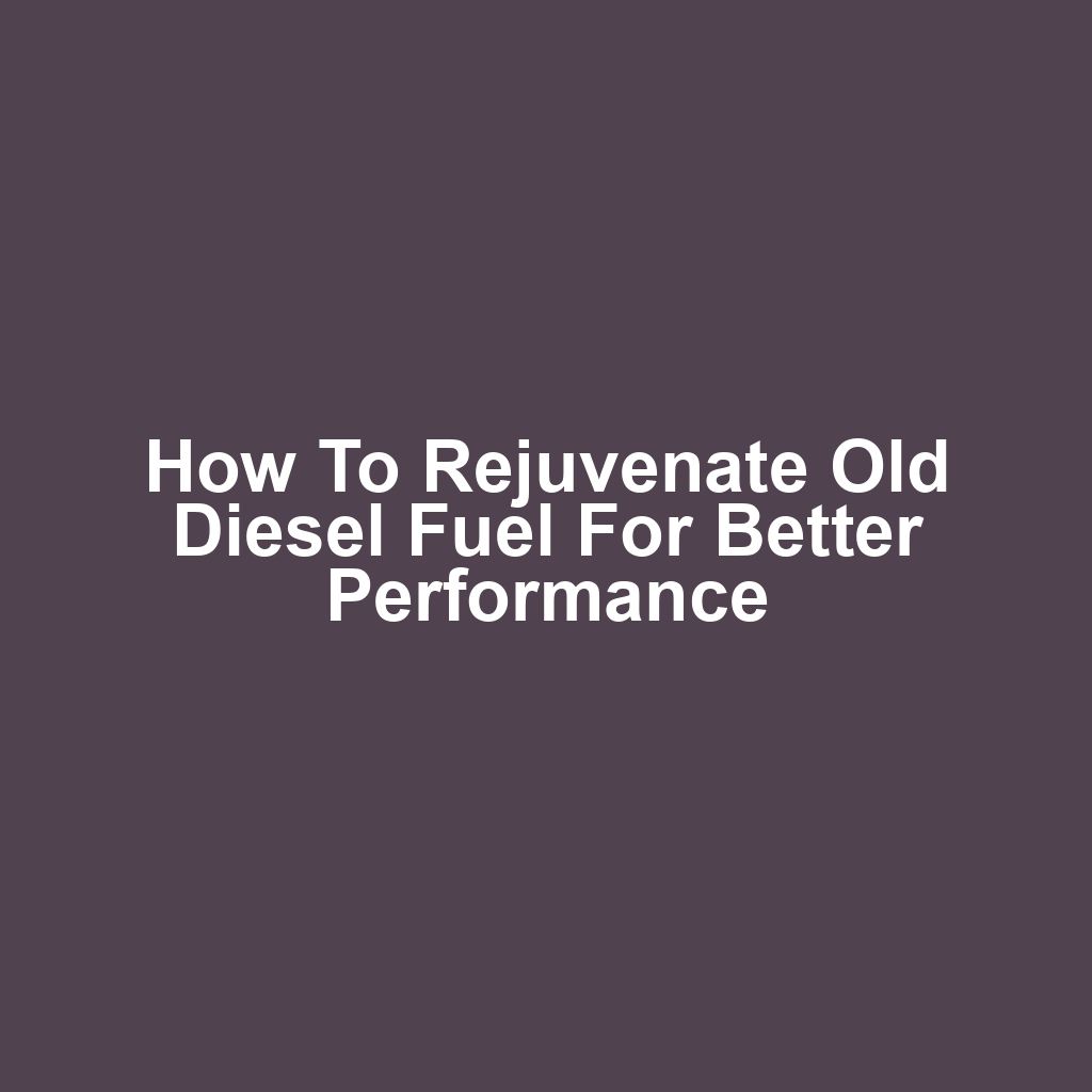 How to Rejuvenate Old Diesel Fuel for Better Performance