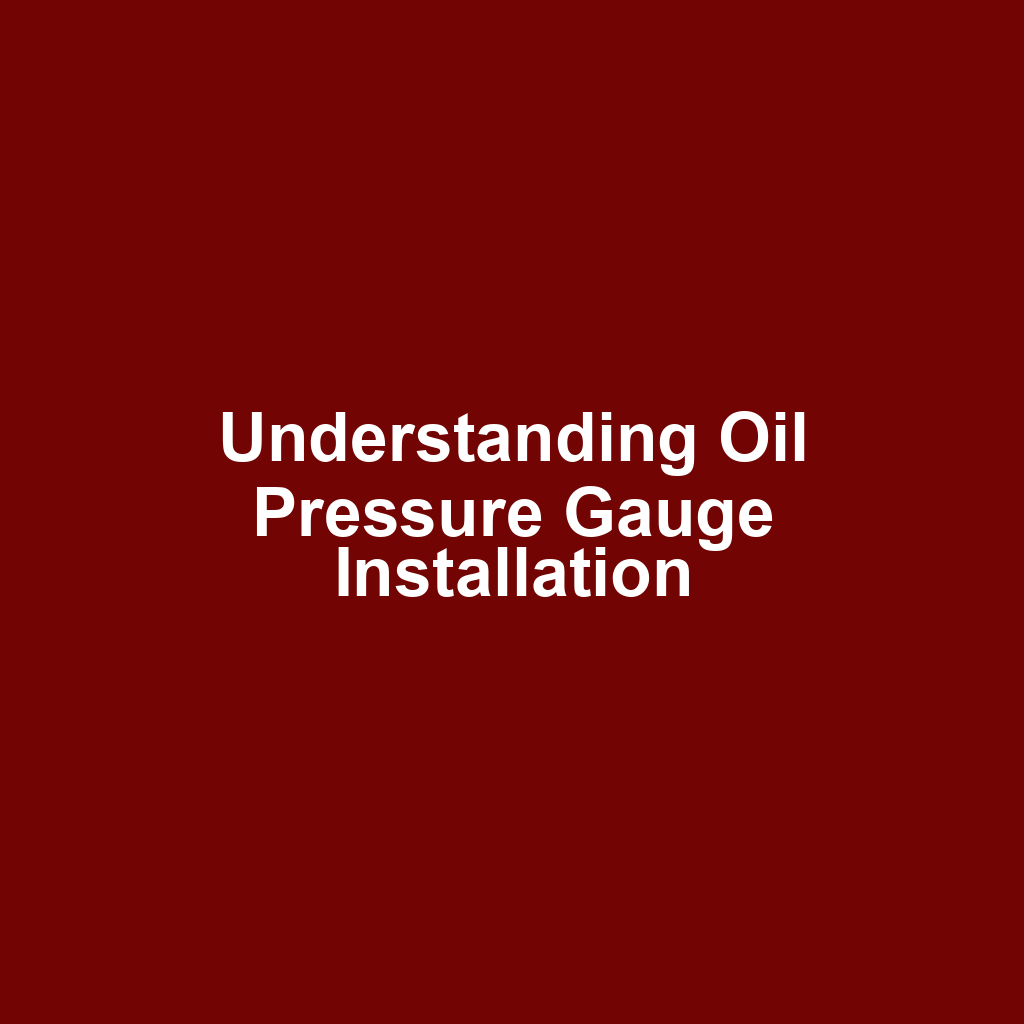 Understanding Oil Pressure Gauge Installation