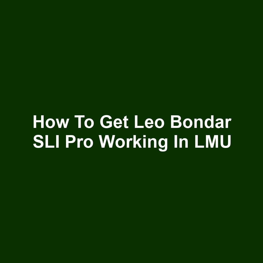 How to Get Leo Bondar SLI Pro Working in LMU